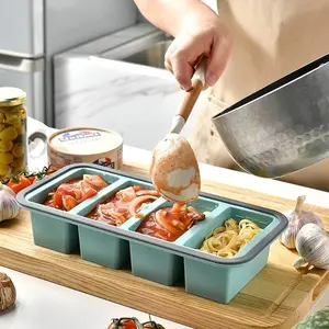 Silicone Divided Lunch Box with Lid, Food Freezer Storage Container, Heat Resistant, Easy Clean, Non-Slip Base, Sealed Soft Cover, Essential for Home Meal Prep