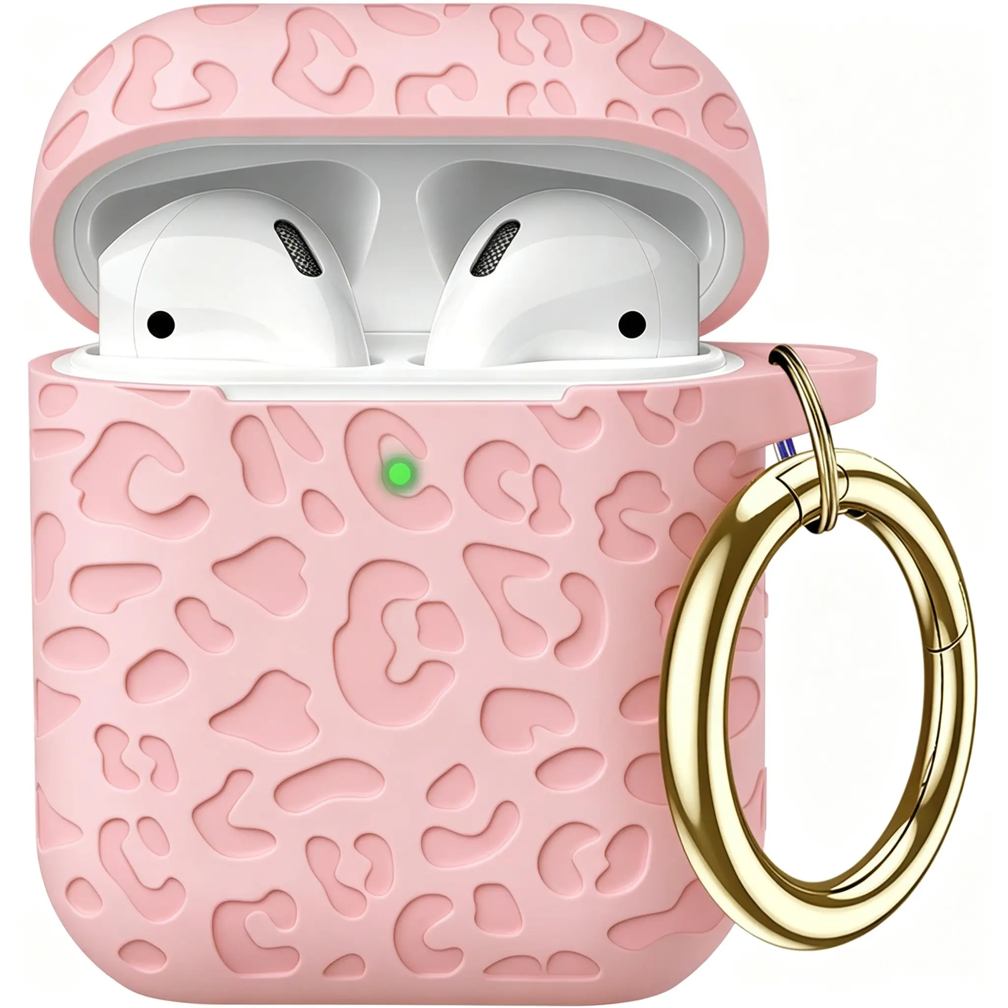 Engraved Leopard Silicone Case for Apple AirPods 2/1 with Keychain for Women Girls Cover