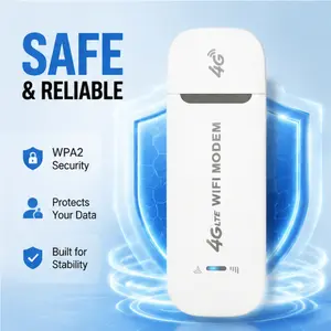 EU Standard 4G LTE USB WiFi Stick 150Mbps Wireless Modem Pocket Sized Multiple Power Supply Options Support 10 Devices Simultaneously Encrypted Network For Family Daily Business Trip Temporary Rental Internet