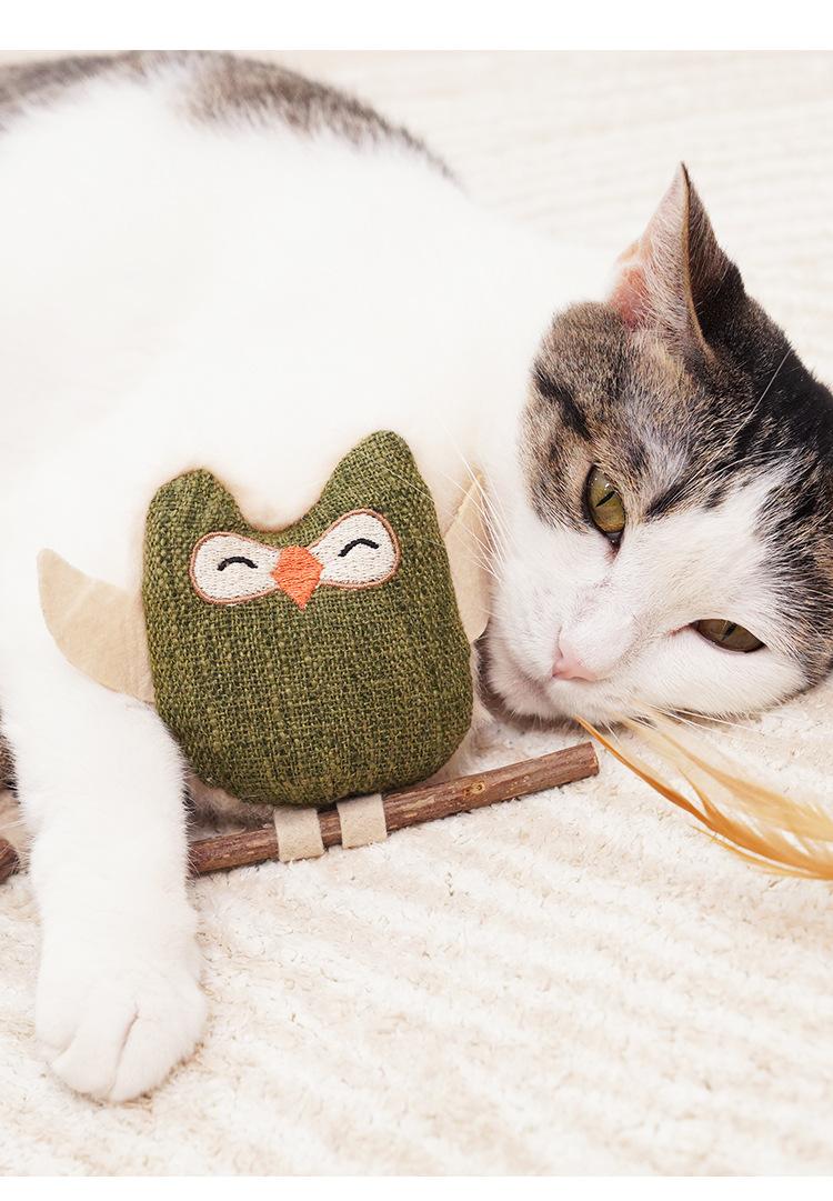 Cat Self-Play Toy with Catnip & Silvervine – Feather Teaser, Dental Chew Stick, Interactive Boredom Buster for Indoor Cats