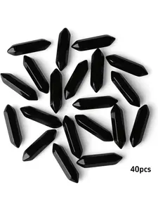 40Pcs Natural Crystal Bullet Point Hexagonal Wand Obsidian Crystal Loose Beads for Jewelry Making Magic Wicca Reiki Meditation Decor Craft Gift Idea