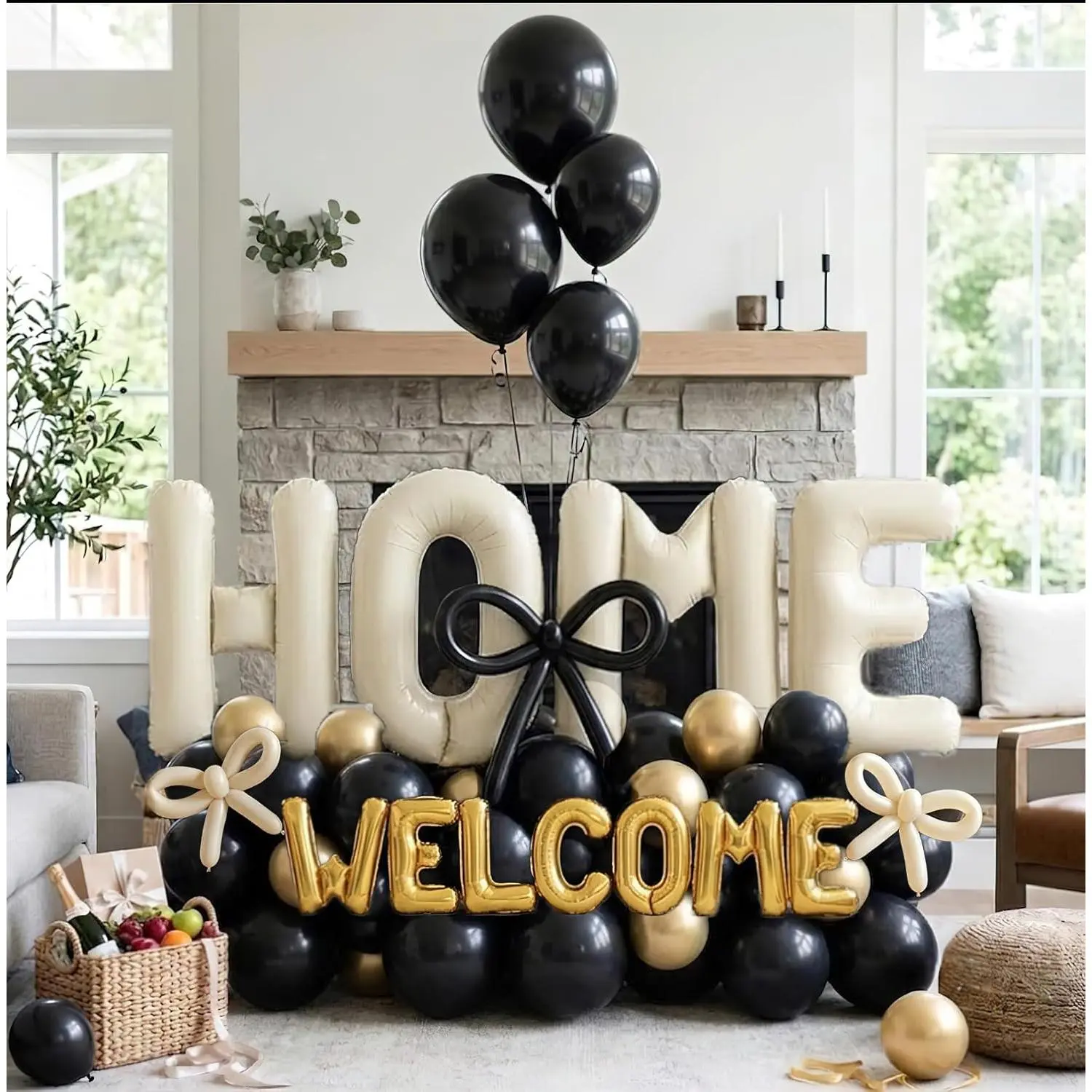 72Pcs Housewarming Party Decorations - 40" Large HOME Letter WELCOME Letter Balloons Gold White Black Balloons Long Twisting Balloons for New Home Sweet House Warming Homecoming Party