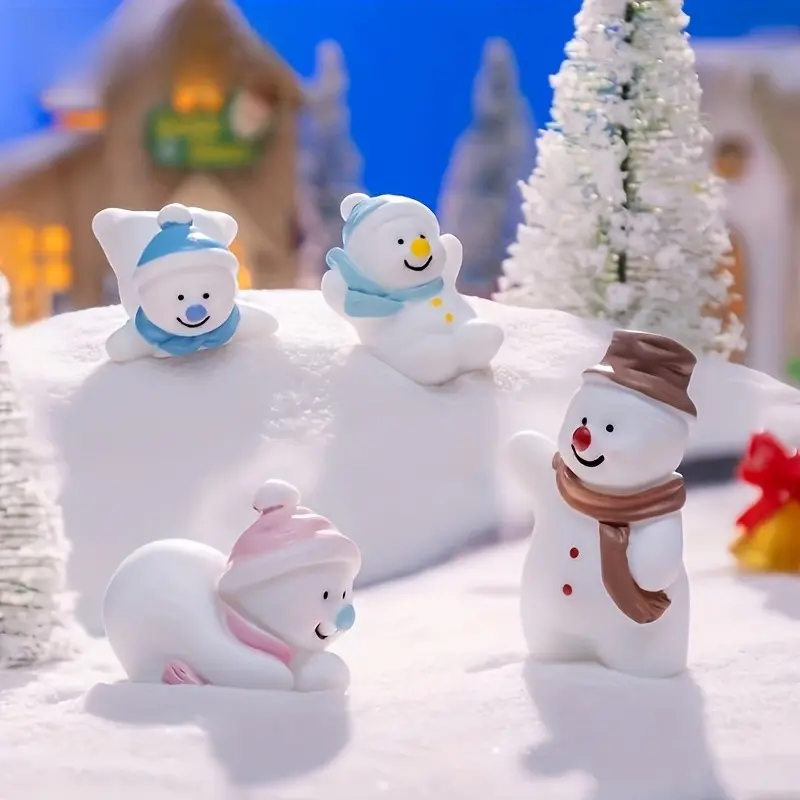 8pcs Christmas Micro Landscape Mini Figurine, Resin Christmas Ornament, Mini Snowman Figurines, Dollhouse Snowman Figurine, Xmas Decor