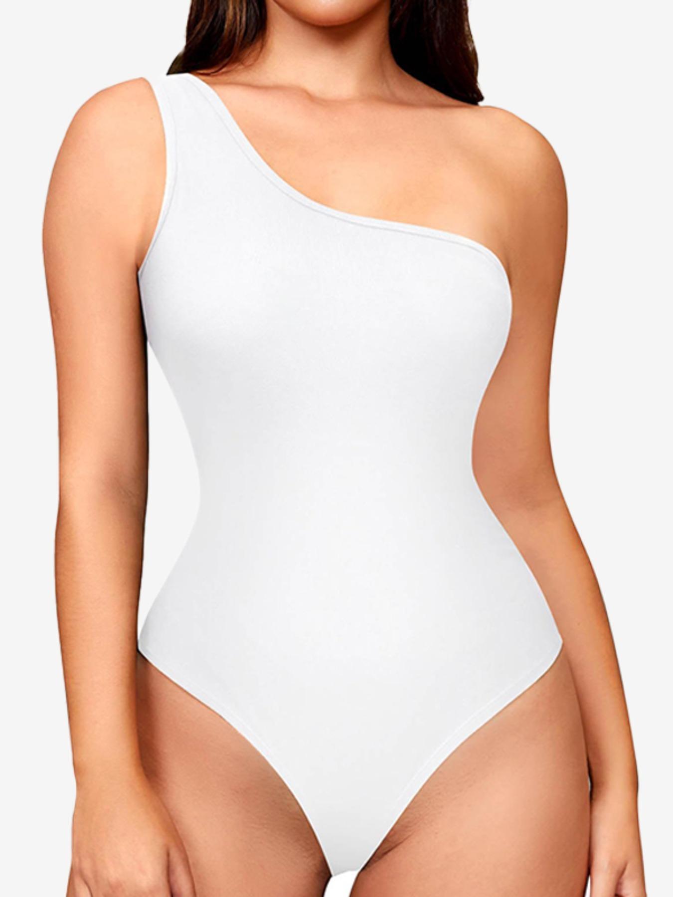 Women's High Elastic One-Shoulder Fashion Bodysuit, Soft Waist Control Shapewear, Casual All Season Wearable, Moderate Fabric Thickness
