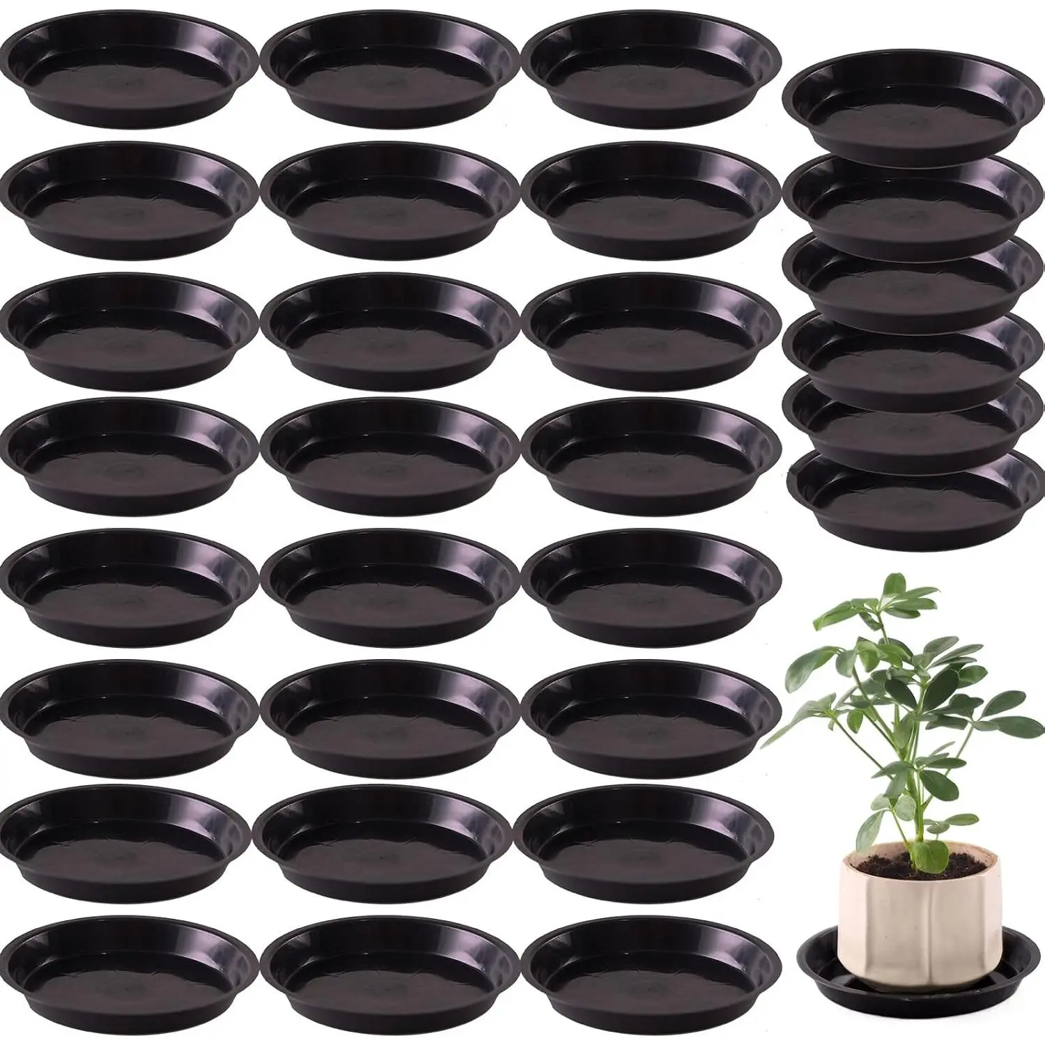 30 Pack Plant Saucer 4 Inches Plant Trays for Pots Plastic Round Drip Trays Flower Pot Saucers Black Planter Water Tray Plant Drainage Tray, Black