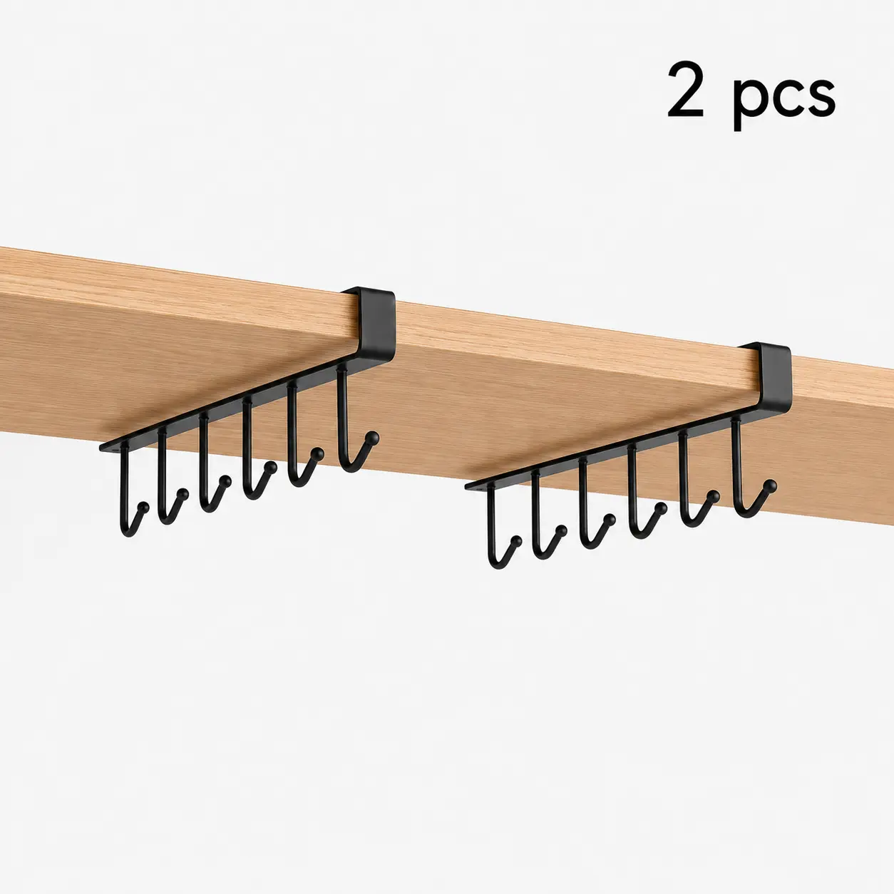 Iron Camp Kitchen Under Shelf Hanging Rack 2-Pack, Durable Strong Load Organizer with 6 Cup Hooks, Space-Saving Mug Holder for Cabinets & Pantry