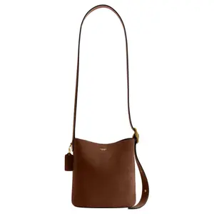 COACH Bleecker 21 Logo-Embossed Bucket Bag for Women – Sling Crossbody Style in Warm Brown Genuine Leather