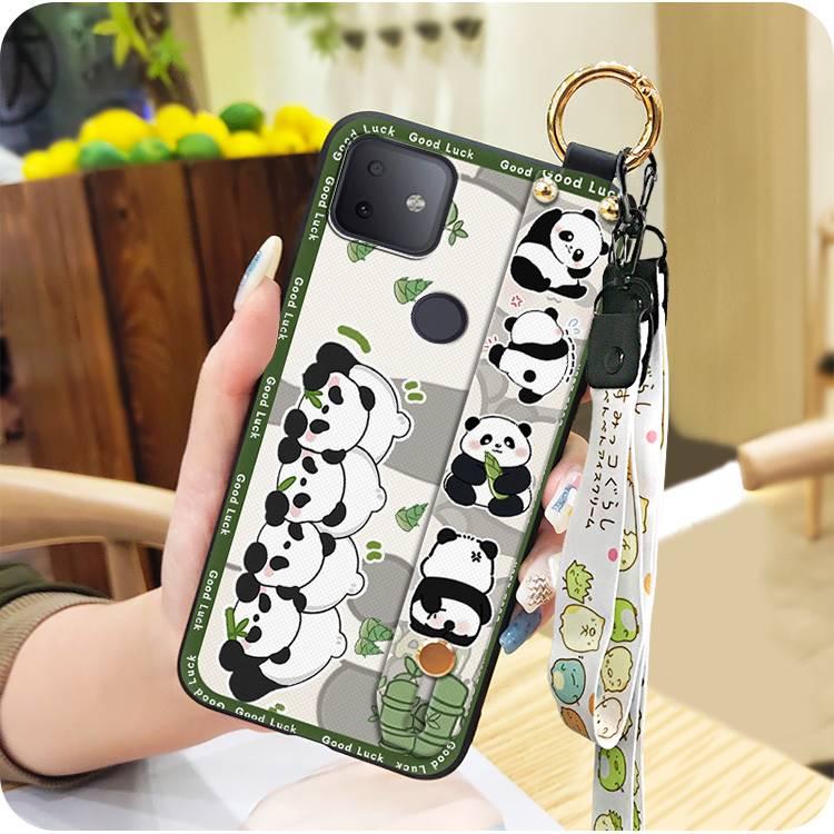 Wrist Strap Durable Phone Case For TCL T-Mobile Revvl 4Plus Kickstand protective Wristband Soft case Back Cover panda Silicone Waterproof ring Dirt-resistant Cartoon Anti-knock