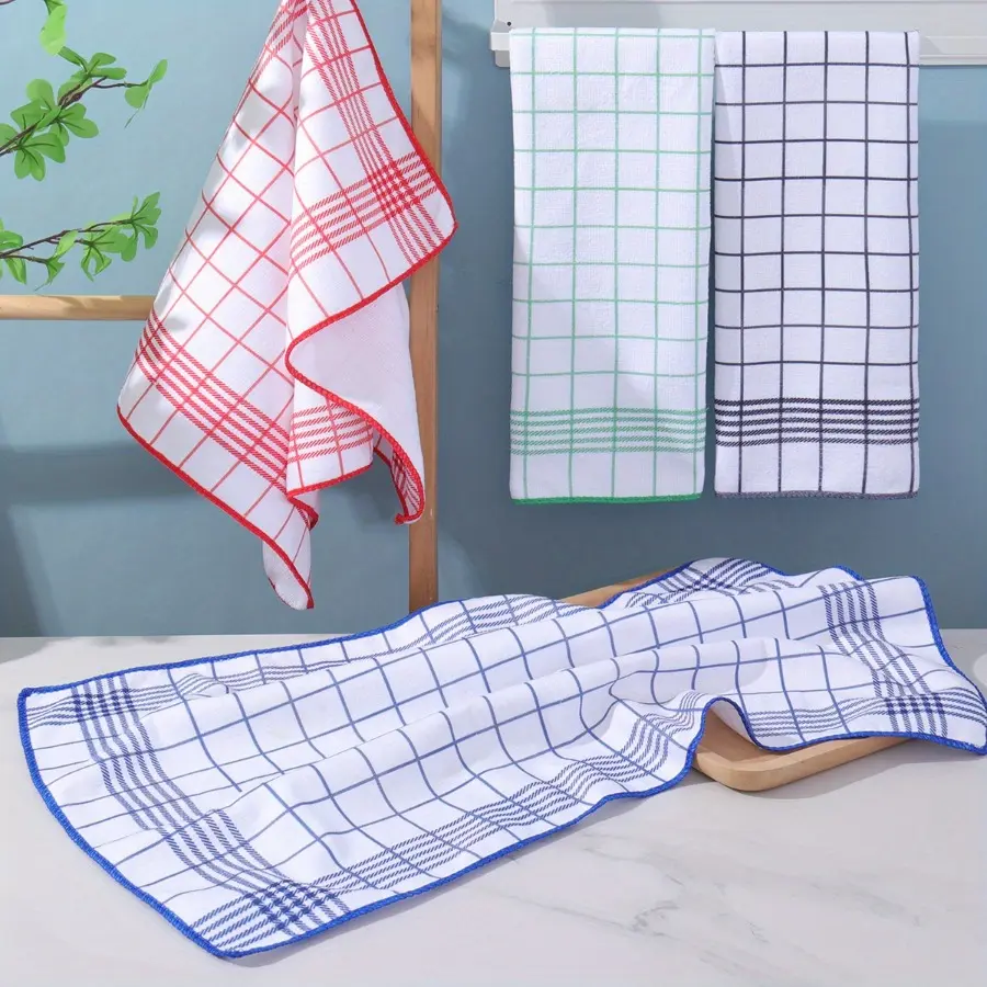 6 Pack Large Absorbent Dish Cloths, Quick Dry Soft Durable Kitchen Cleaning Rags for Daily Cleaning, Coffee Machines & Bar Countertops, 4 Colors (Green, Red), Ideal for Home & Restaurant, Great Holiday Gift