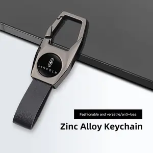 Deluxe PU Leather Keychain with Car Badge Keychain Pendant For Lincoln Navigator Continental Nautilus Aviator MKZ MKX MKC MKT MKS Corsair Mark E