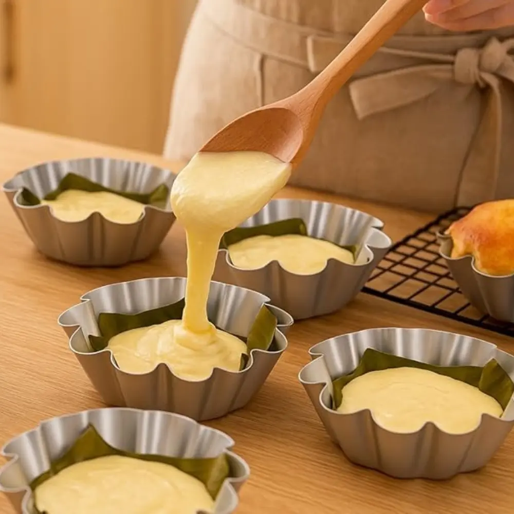 6 Pcs Large 4.5 Inches Ensaymada Molder, Bibingka Molder, Torta Molder, Extra Large Round Cake Pan with Wave Edge, Traditional Filipino Desserts