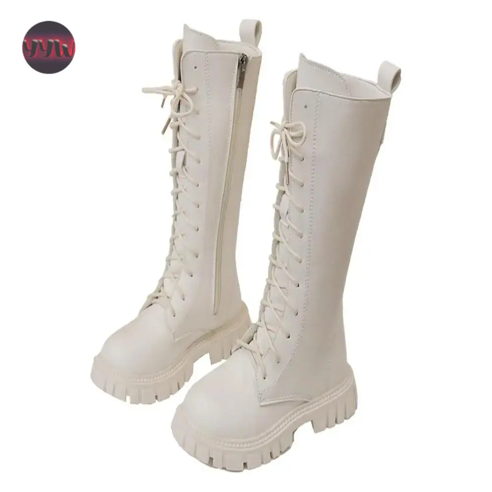 YYW1 Viral KPop Combat Boots Girls |           Gothic Hunter Single Boots, Non-Lightweight Halloween Cosplay, Daily Shoes Footwear Women White