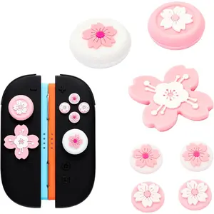 h-68  Thumb Grips & Button Caps Set Compatible with Nintendo Switch 2 (2025),ABXY Key Buttons Sticker Cover Caps for Switch 2,Sakura Cross D-Pad Button Caps Thumb Grip Caps