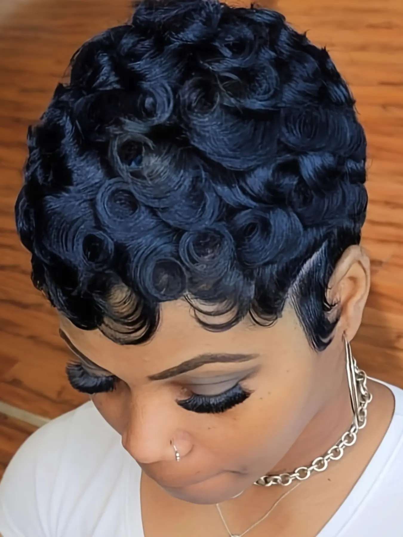 Curly Pixie Cut Wig for Women, Short Human Hair Wig 99j 4#, Natural Color Wave, Full Machine Made Wig, Stylish and Comfortable