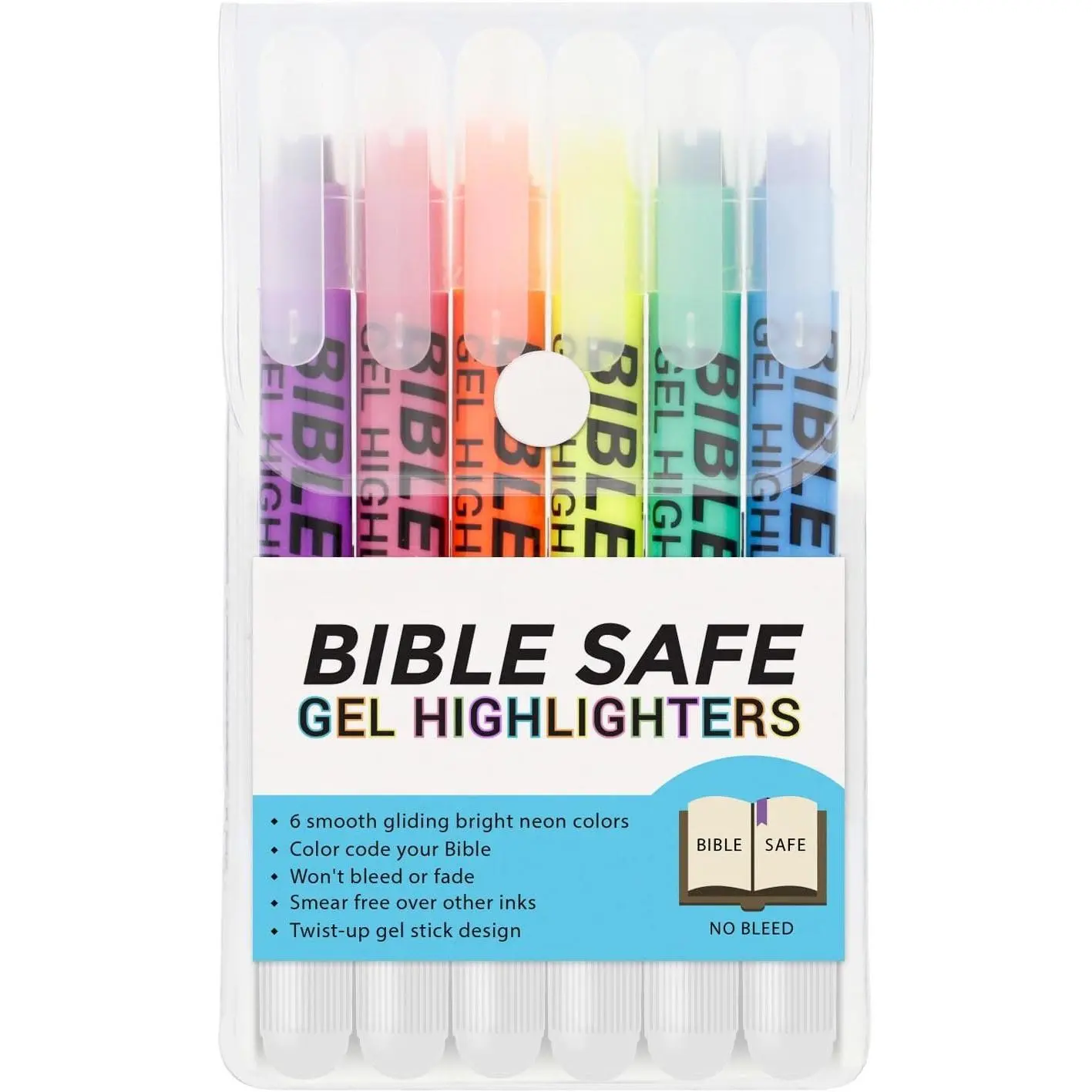 U.S. Safe Gel Highlighter Set (6 Bright Fluorescent Colors) - Dry Ink Highlighters for Highlighting, No Bleed, Fade or Smear, Office Stationery Writing Accessory