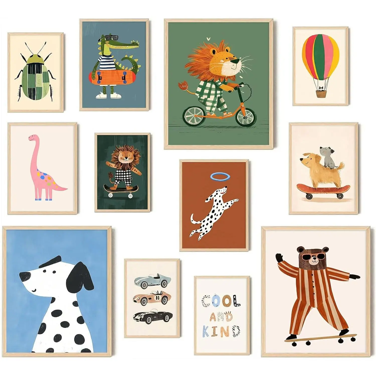 12Pcs Cartoon Animal Canvas Wall Decor Nursery Room Playful Animals Prints Modern Artwork for Kids Room Playroom Decor (Unframed)