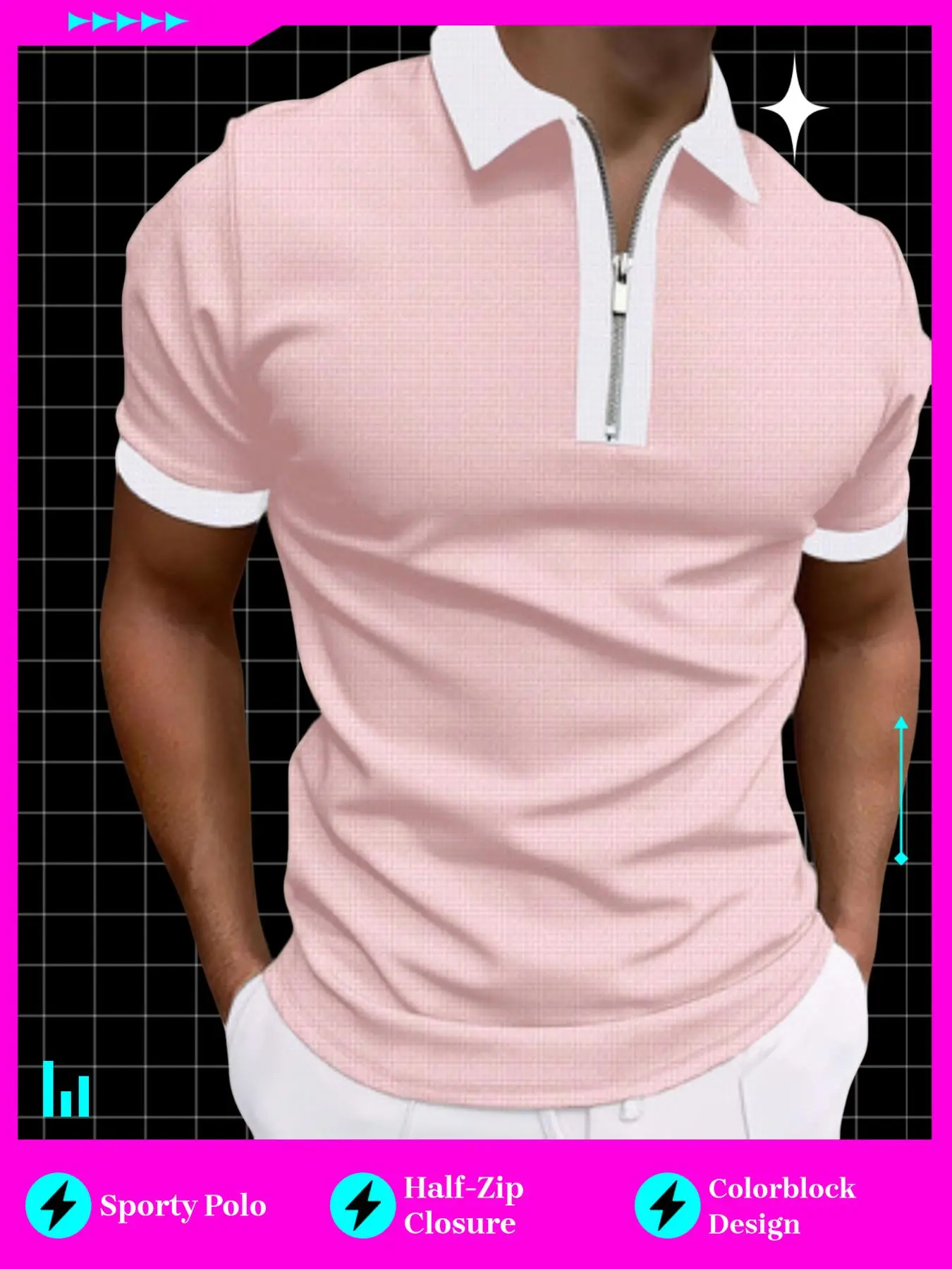 New Men's Color Block Half-Zip Loose Polo Shirts, Summer Sports Casual Top