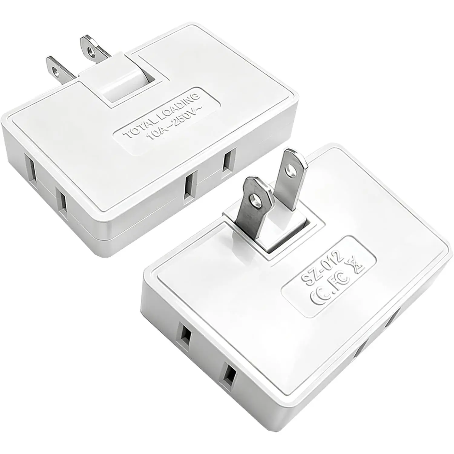 Outlet Splitter,3 Way Flat Outlet Extender, Flat Plug Adapter,White,2 Pack