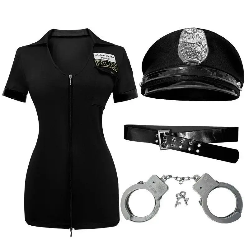 2025 Halloween cosplay female police uniform temptation zipper police uniform carnival party costume game uniform female police