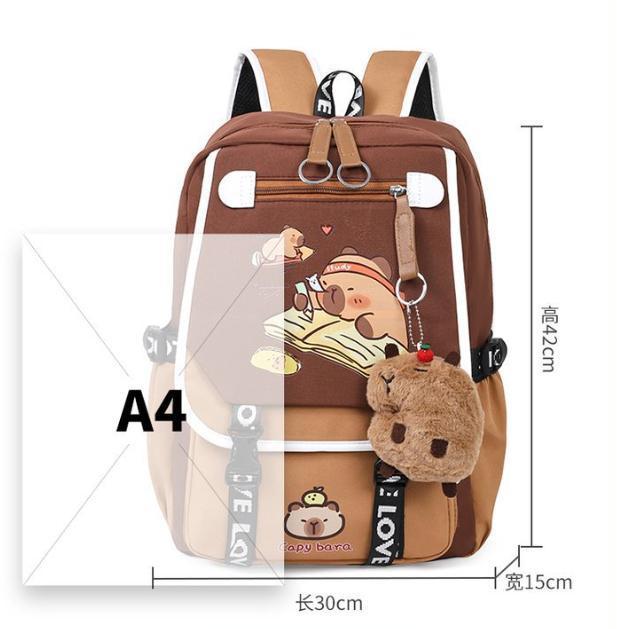 Capybara Backpacks Schoolbag for Teenage Waterproof Girls Boys Backpack Female Travel Bag Bookbag Mochila with Plush Keychain
