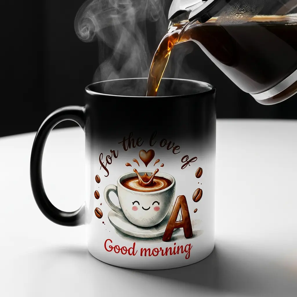 Color Changing Coffee Mug 11oz with Initial, Heat Reveal Ceramic Cup for Daily Use