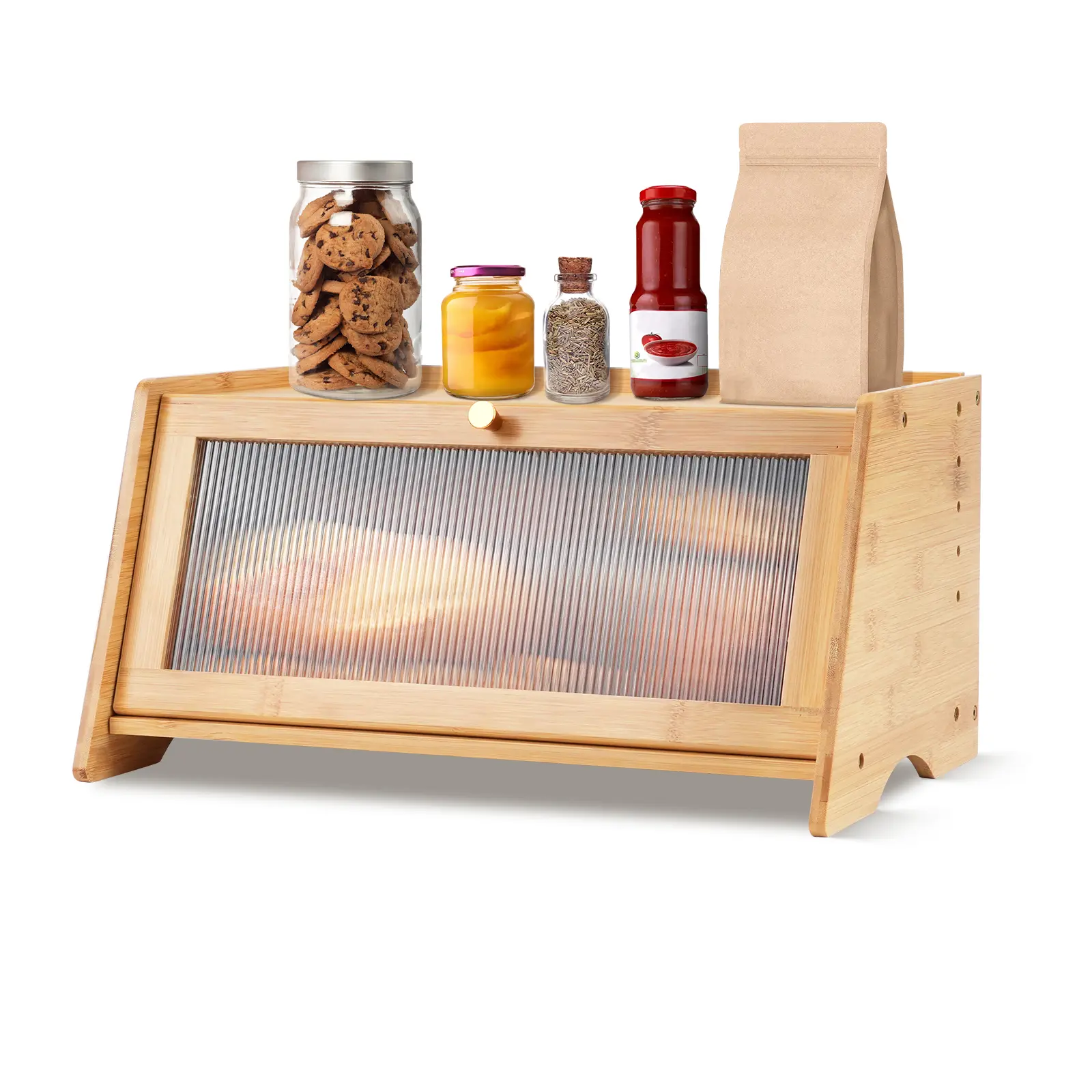 Bread Box for Kitchen Countertop, Bamboo Bread Box Bread Storage Container for Homemade Bread, Large Bread Bin with Window and Air Vents to Keep Fresh Bread,Natural