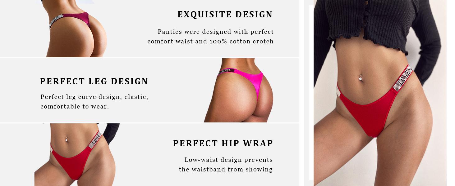 SUNDAY MIRTH Sexy G-string Thongs for Women Cotton Panties Back Underpants 5Pack Hipster