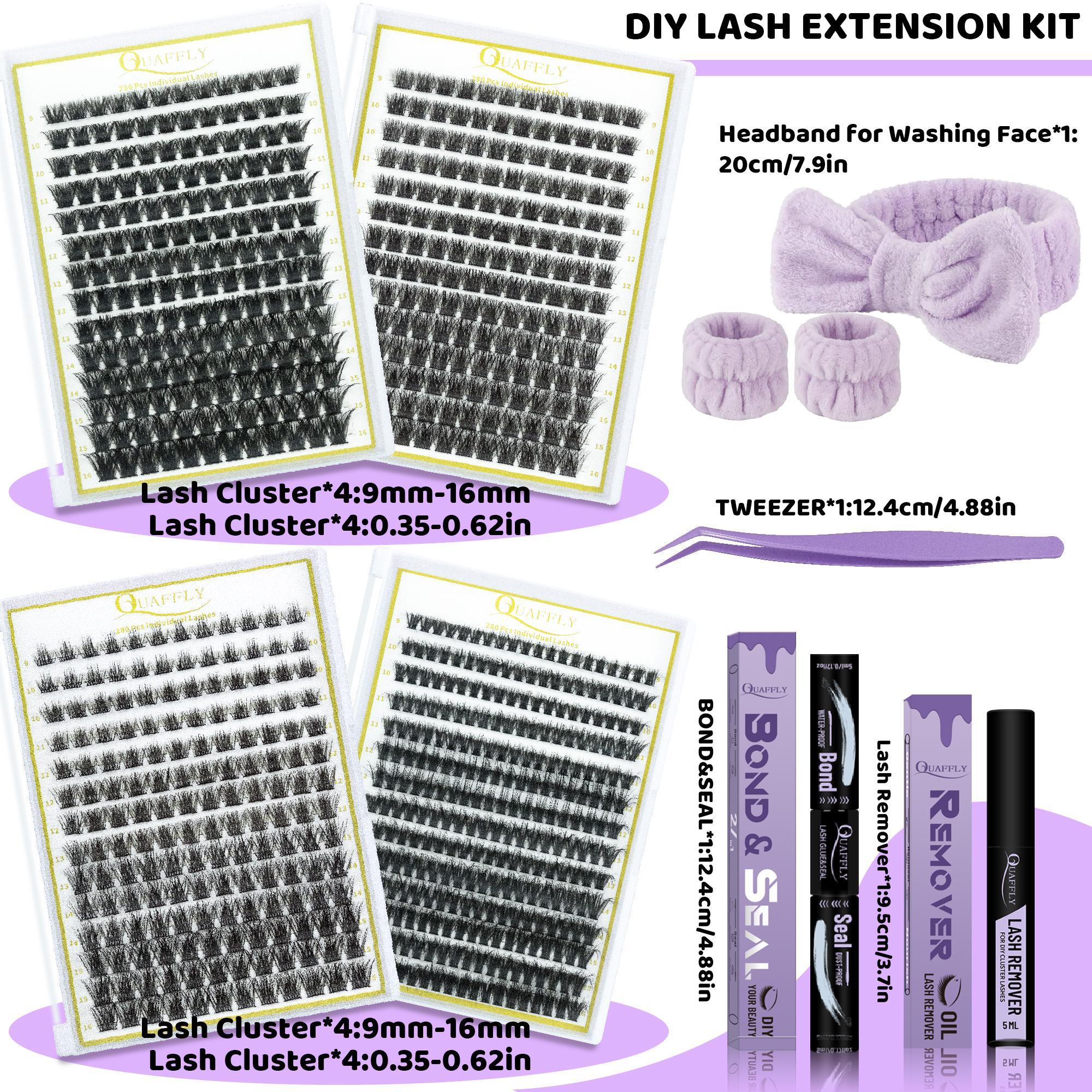 Eyelash Extension Kit, Eyelash Set, 1 Box Individual False Eyelashes with Eyelash Glue & Remover & Tweezers & Headband & Wristband, Eye Makeup Enhancement Tool for Women, Cosmetic