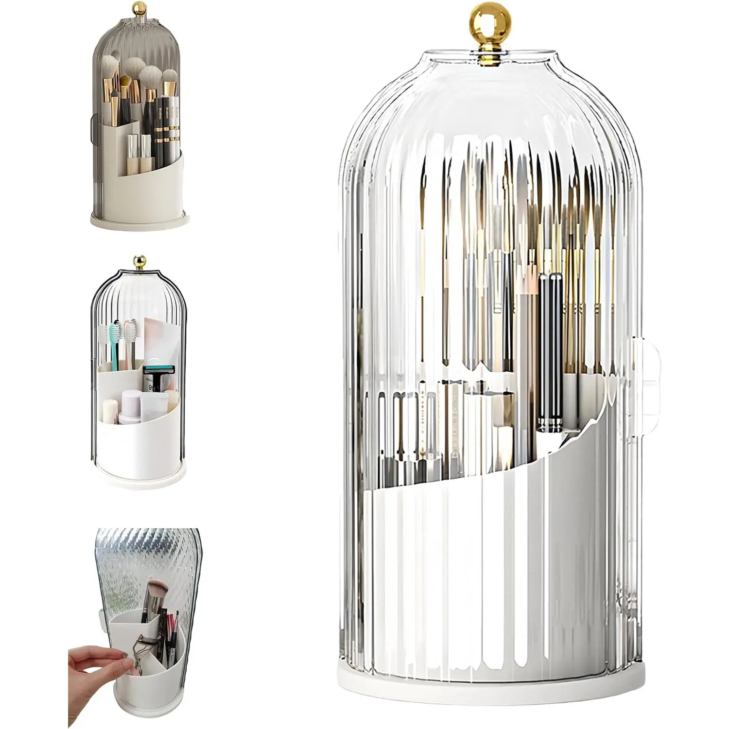 Concealed Toothbrush Holder, Rotating Bathroom Organizer Countertop | Toothbrush and Toothpaste Holders with Cover, Waterproof and Dustproof, 360° Rotating Base, for Bathroom Countertop
