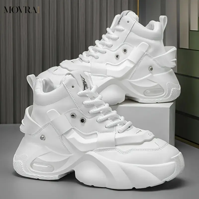 MOVRA1 Men's Fashion Top Sneakers-Solid Color Casual Shoes, Lace-up Design-Comfortable PU Upper and Cloth Inner Lining-All Season PVC Shoe Sole, Height Increasing Design, round Toe, Suitable Running and Daily Wear
