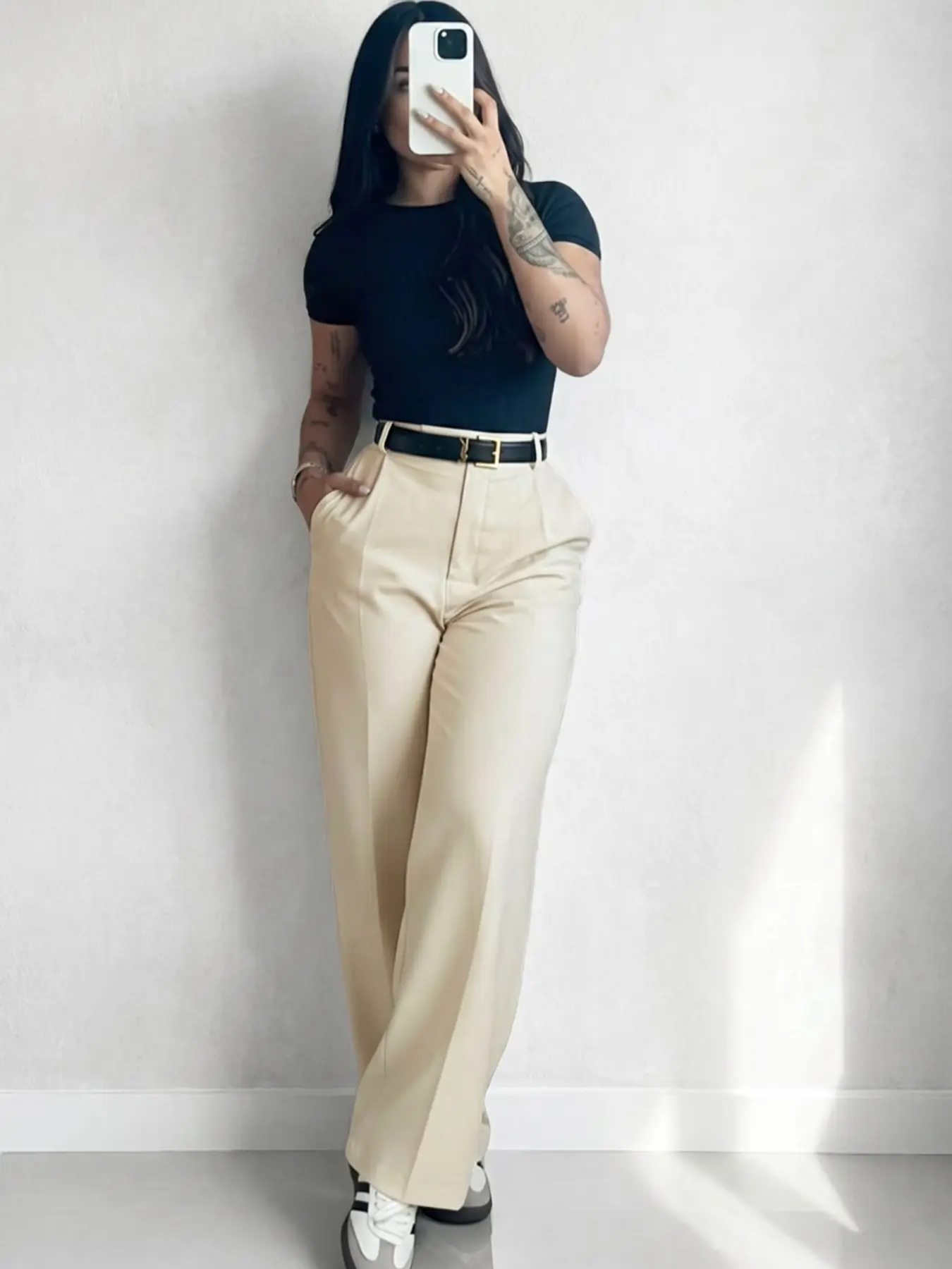 Women's Solid Color High Waist Wide Leg Suit Pants, Relaxed Fit Roomy Hips, Pocket Design, Casual Commute Office Trousers, Teacher Work Outfit Back To School Apparel