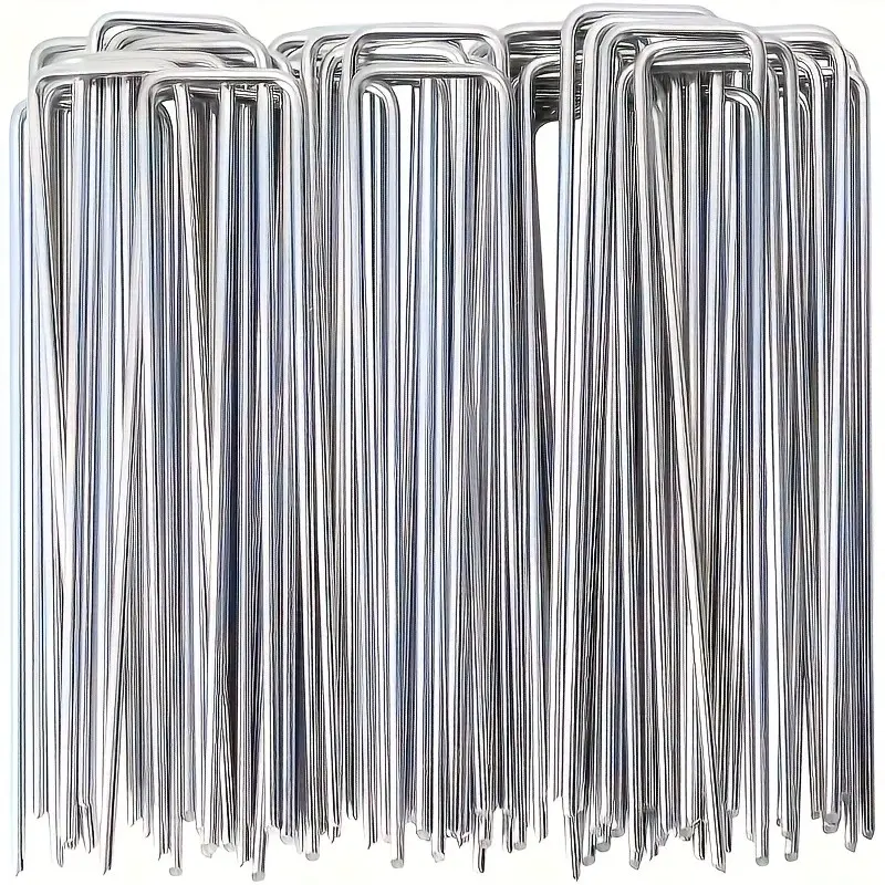 50pcs Galvanized Steel U-Type Garden Stakes, Rust-Resistant Landscape Pegs for Camping Tents, Artificial Grass, Fencing