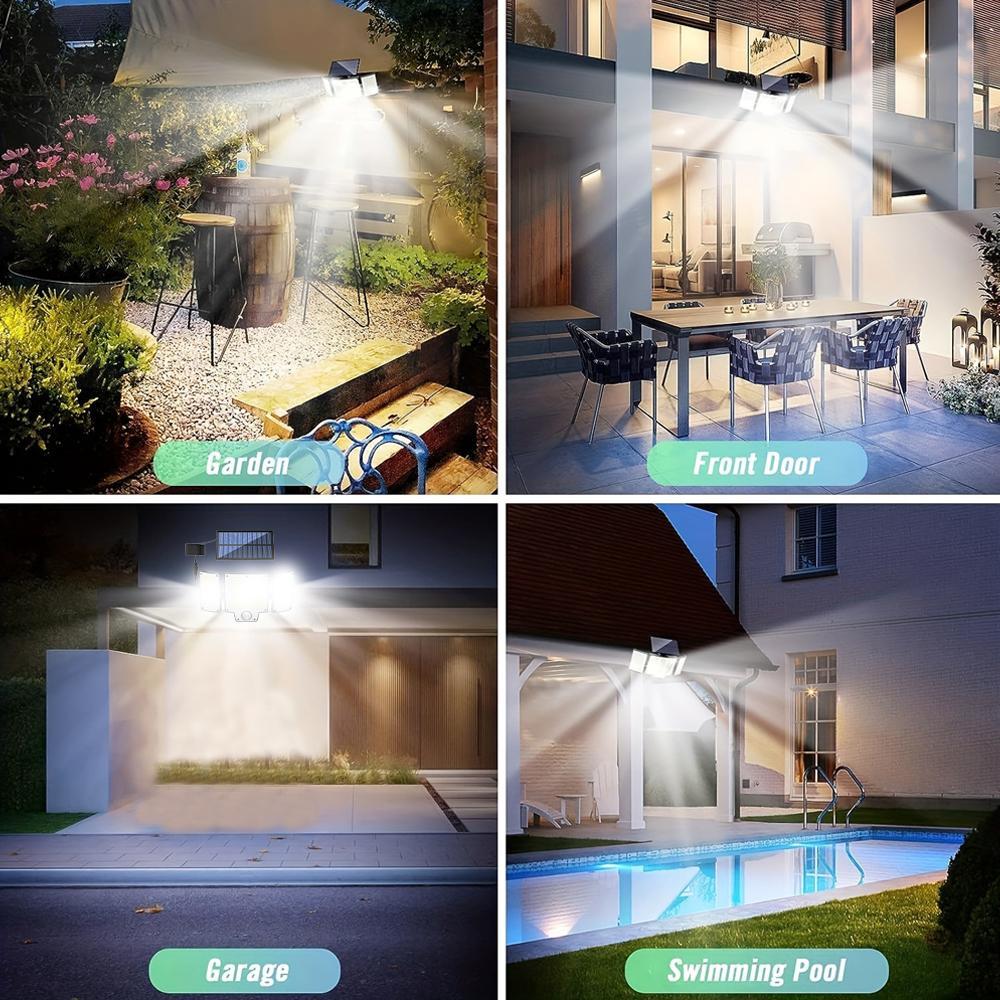 Outdoor Solar Light with Motion Sensor, Remote Control, 3 Modes, 3 Heads, Water Resistant, Solar Powered Spotlight, Ideal for Yard, Garage, Porch, Garden