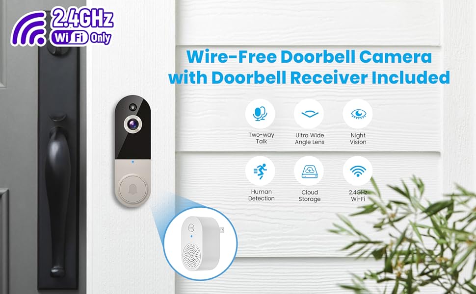 1080p Wireless Video Doorbell Camera, AI Human Detection, 2-Way Talk, Live View, Night Vision, Cloud Storage, 2.4G WiFi Only, Battery, Indoor Outdoor Surveillance (Linen)