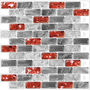 10-Sheet 12"×12" Peel and Stick Backsplash, Large Self-Adhesive Red Marble Look Decorative Tiles for Kitchen Bathroom