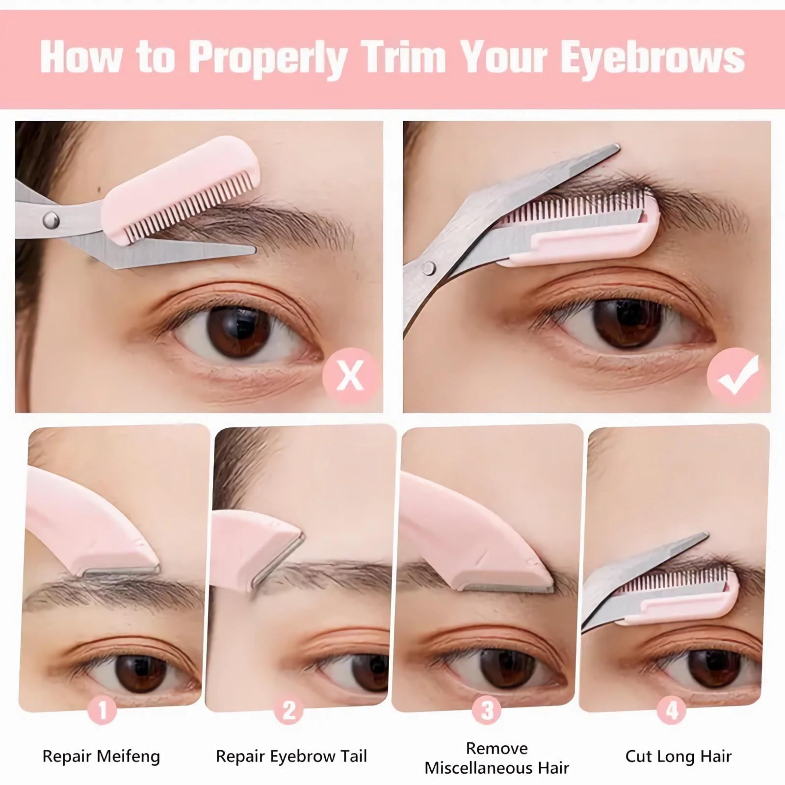 Eyebrow Trimmer Scissors with Comb,Stainless Steel Eyebrow Scissors Set,Eyebrow Trimmer, Eyebrow Shaping Tool, Eyebrow Product for Women & Girls, Portable Eye Makeup Tools for Home & Travel