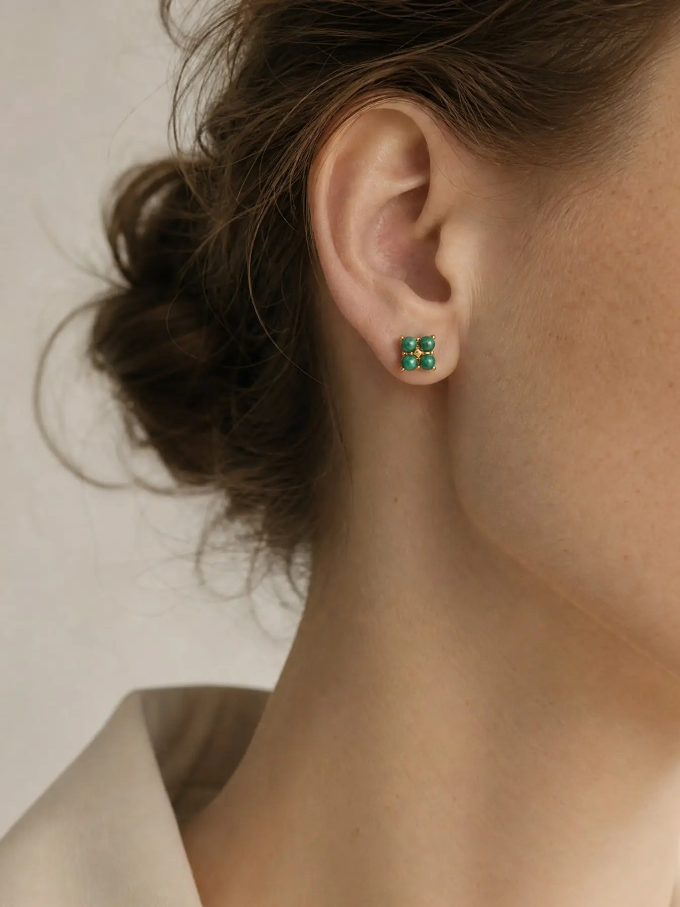 Retro Elegant Four Bead Malachite Square Stud Earrings Gold Tone Plated Nickel Free H65 Brass Irregular Lava Rim Round Striped Green Stone For Women Daily Birthday Anniversary Gift For Her
