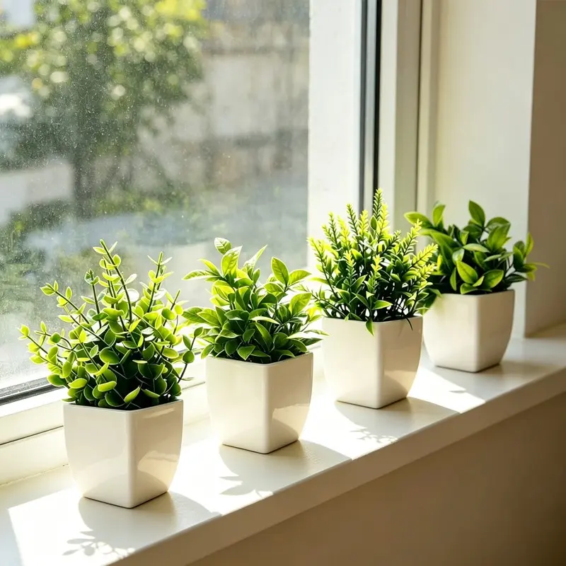 4-Piece Set of Artificial Mini Potted Plants (including Eucalyptus); decorative fake plants suitable for indoors, outdoors, gardens, studies, dormitories, schools, and windowsills; ideal gifts for Black Friday, Thanksgiving, Christmas, and New Year.