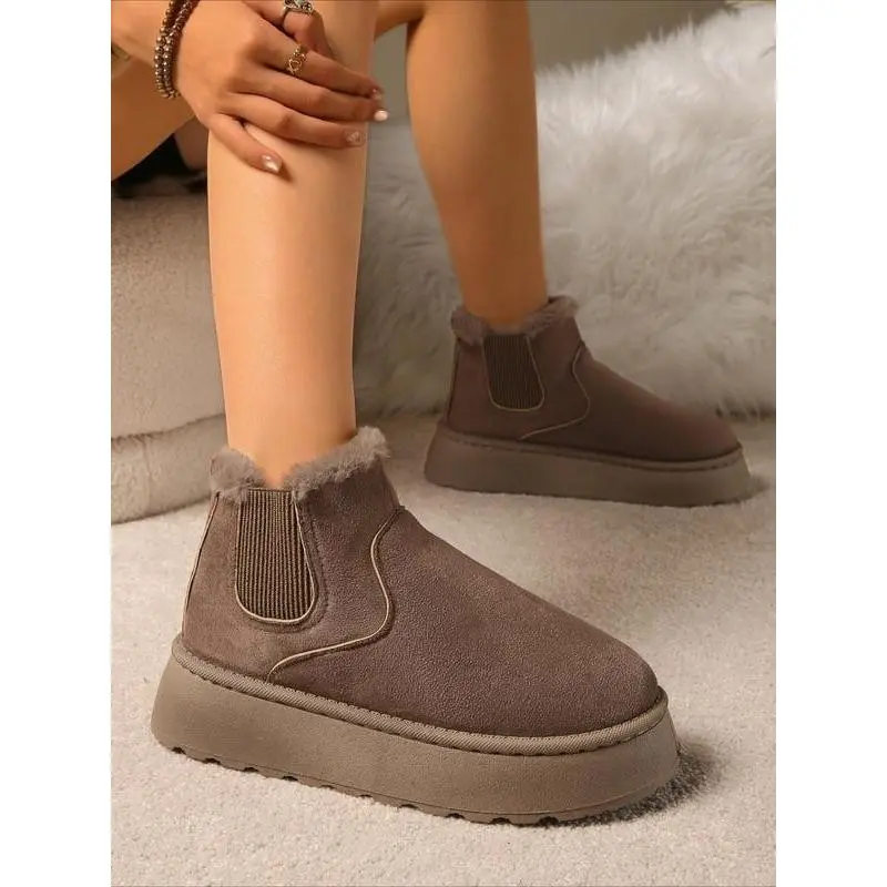 New Autumn and Winter Fur Lined Thickened Round Toe Snow Boots