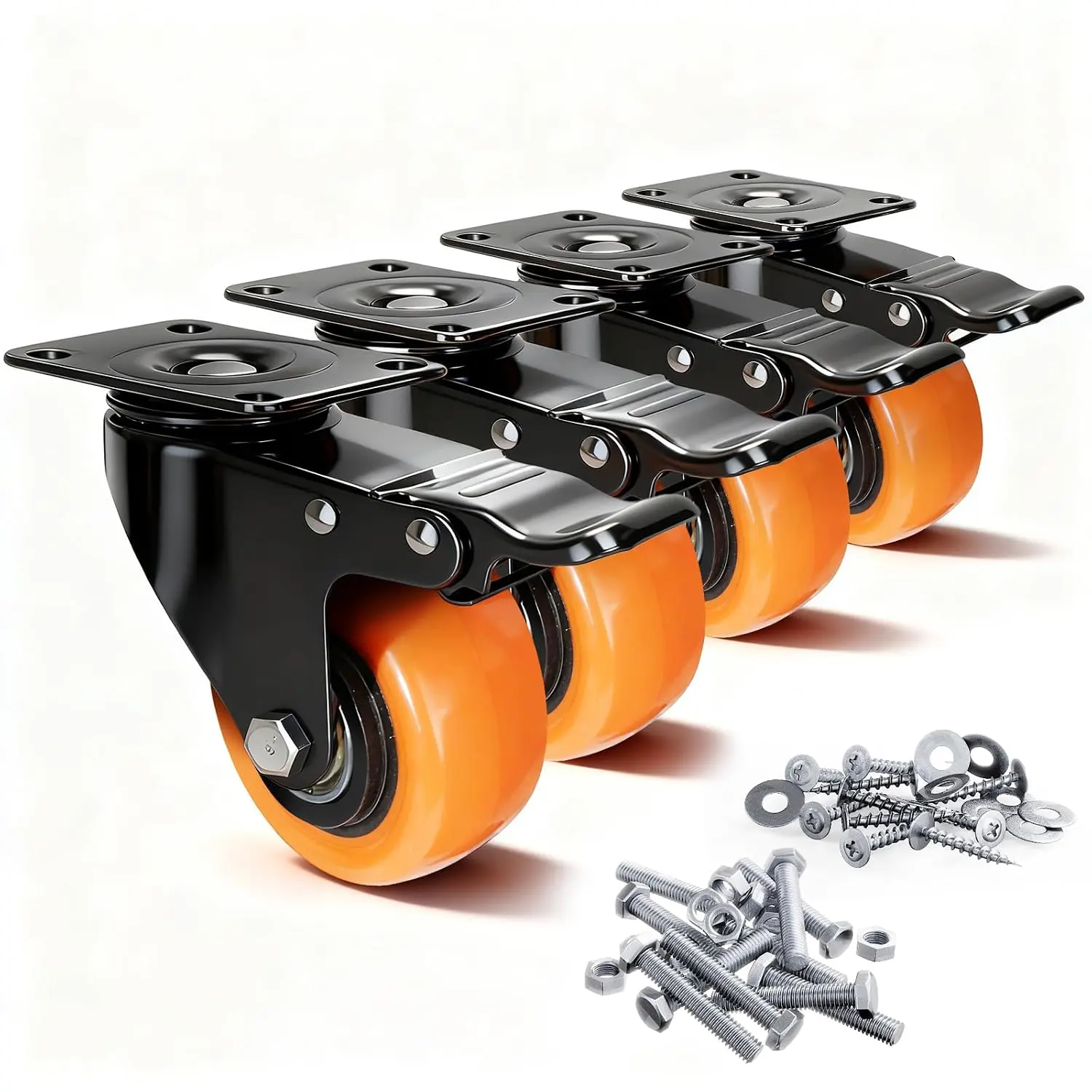 2 Inch Caster Wheels Set of 4,  Locking Small PU Casters 150LB Each, 360° Swivel Casters for Furniture, Cart & Workbench – Quiet, Smooth & Floor Safe