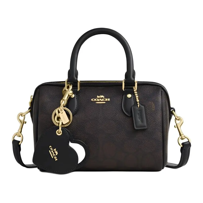 COACH Rowan 18 Leather-Trimmed Crossbody Bag for Women, Boston Style, Walnut