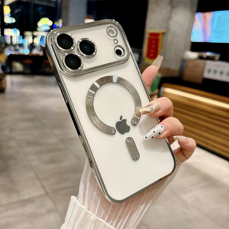 [Free!!Ship!] Shockproof TPU Transparent Case for IPhone 17 Pro Max 16 Plus 15 Mag Safe Heavy Duty All-Round Camera Lens Protector Soft Phone Cover