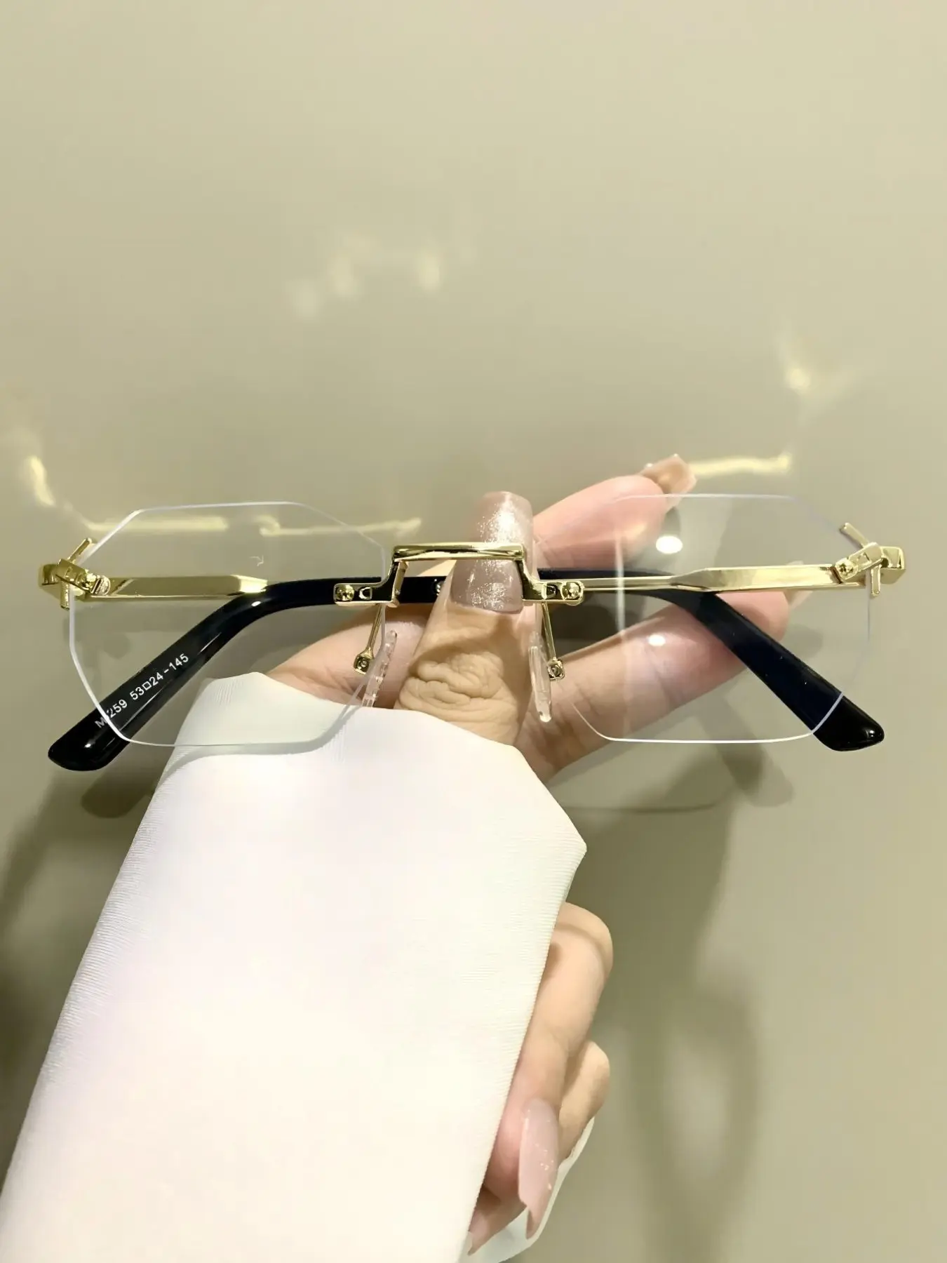 Rimless Glasses, Fashion Trendy Polygonal Eyeglasses with Geometric Metal Frame Legs, Eyewear for Women and Men