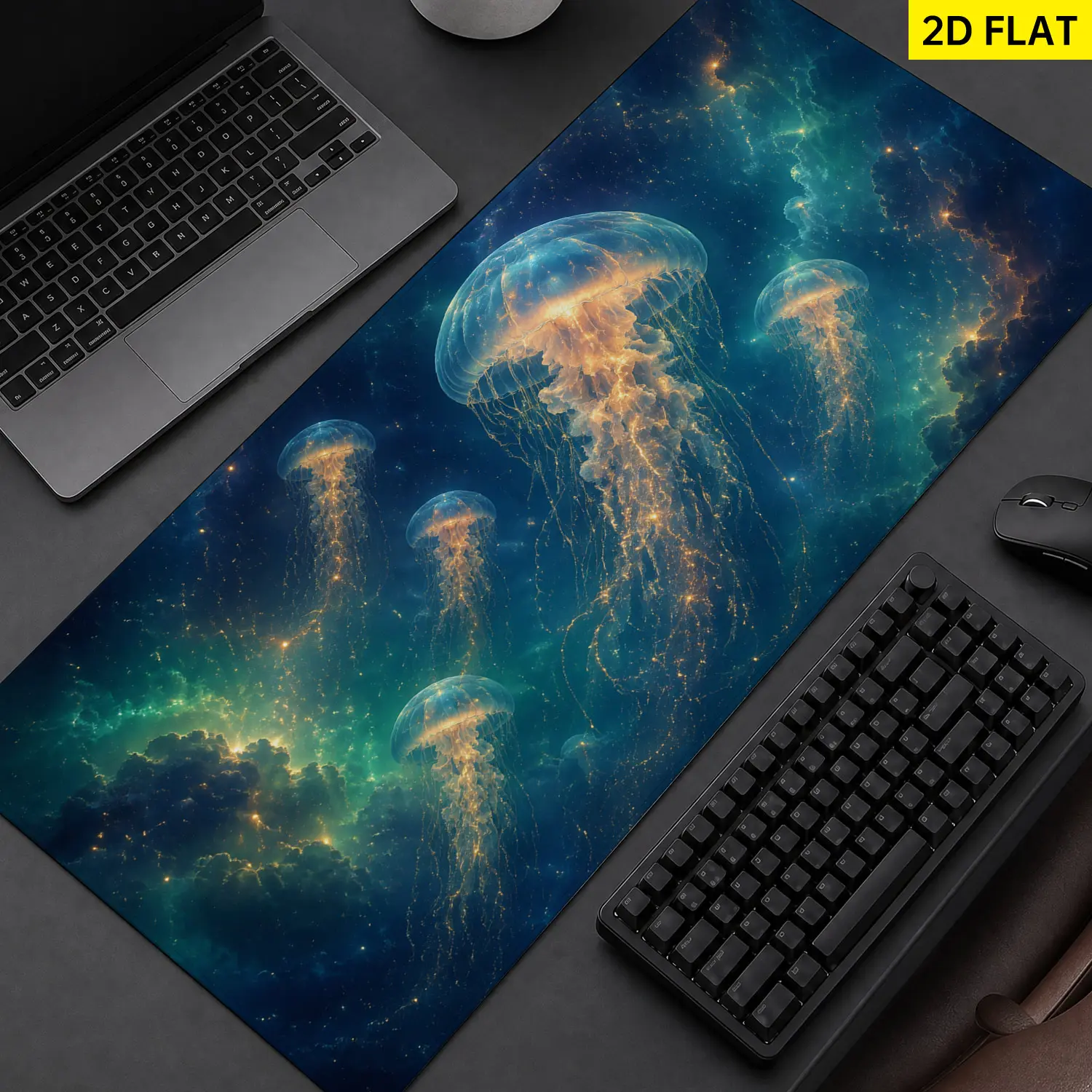Extra Large glowing cosmic jellyfish Mouse Pad,Non Slip Rubber Pad,Desktop Decoration Drotection Pad,Washable,Lock Edge Multi Size,Premium Multipurpose Mousepad For Office,Home,Gift for Family and Friends