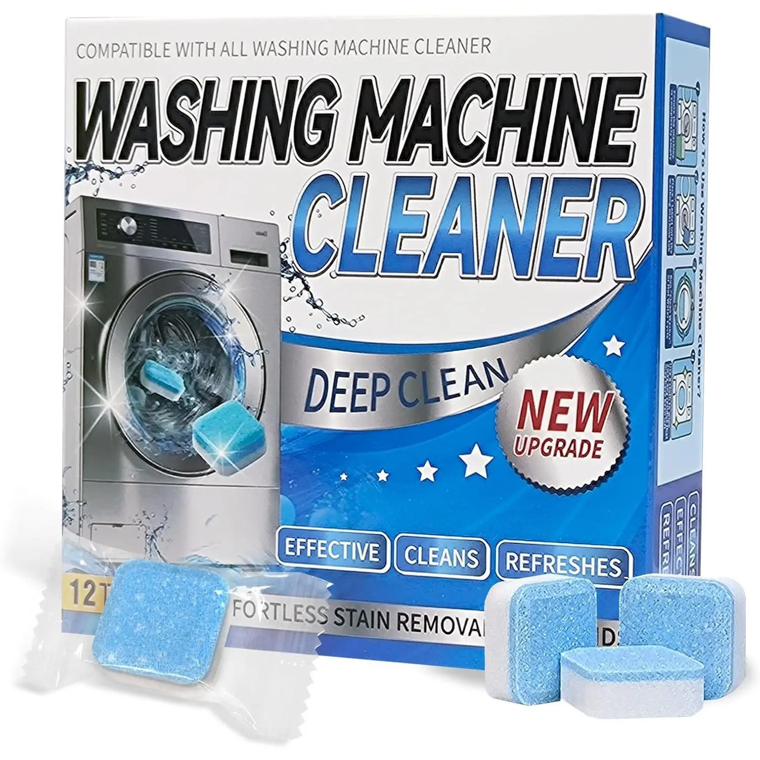 Washing Machine Cleaner Tablets, 24pcs Universal Home Cleaning Supplies - Residue-Free Deep Descaler for Front Load, Top Load, HE Washers