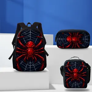 3-piece Spider Print Backpack Set - Lightweight Travel Backpack, Multi-functional Storage Bag and Organizer Bag |   Adjustable shoulder straps, stylish design, suitable for teenagers