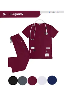 Male M-edical Intern V-neck Slim Fit Frosted Top Short Sleeved Multi Pocket Drawstring Running Pants Nurse Uniform