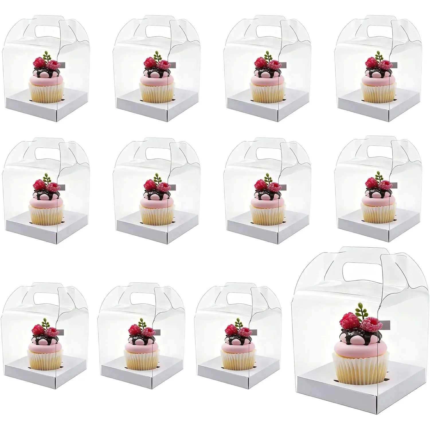 24 Count Individual Cupcake Containers, 4inch Cupcake Boxes Individual, Clear Cupcake Carrier (24, White)