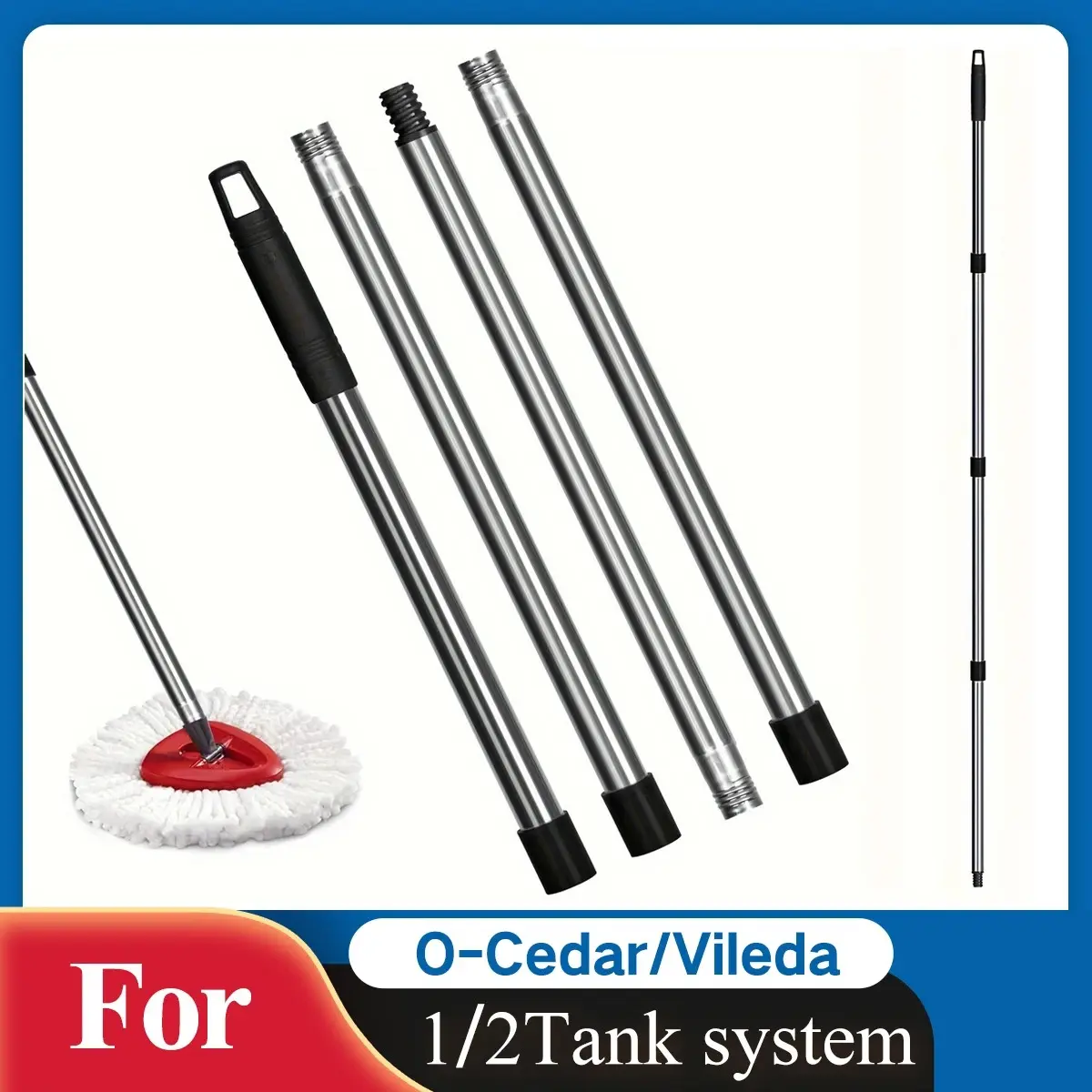 A Black 4-Section 30" to 58" Mop Handles for O-Cedar/Vileda Spin Mop & H2pro Flat Mop, Mop Stick Mop Pole Handle for Ocedar Mop, Spin Mop Accessories