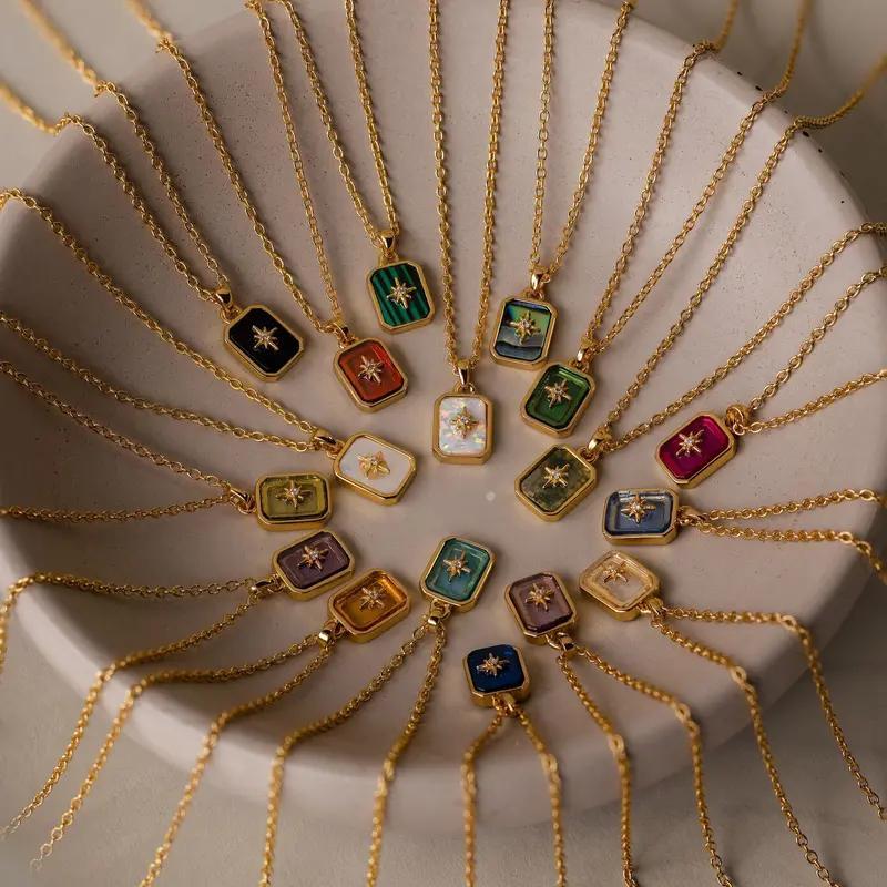 North Star Birthstone Necklace Celestial Pendant With Custom Gemstone, Minimalist Jewelry For Daily Wear And Occasions, Polished Finish Symbolic Star Design